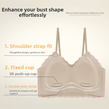 Bez plecu mežģīņu krūšturis bez siksniņām ar trusīša ausām kausu, plāni formēti kausi, galvenais audums neilons, iekšpuse spandex