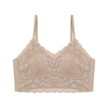 Bez plecu mežģīņu krūšturis bez siksniņām ar trusīša ausām kausu, plāni formēti kausi, galvenais audums neilons, iekšpuse spandex