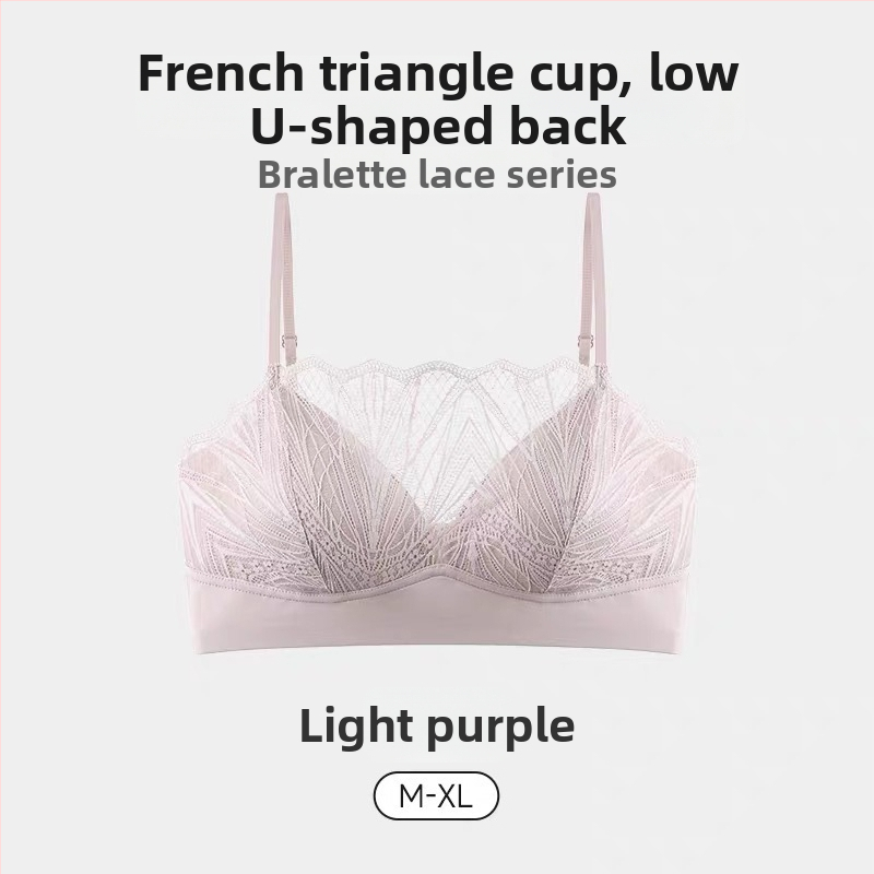 Mežģīnains krūšturis ar trijstūra formu krūšām, plānas veidotas kausus, galvenais audums: neilons, pildījums: spandekss