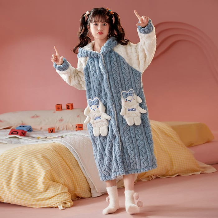 Детски халат за момичета за зимно домашно облекло, коралено кадифе, дебел флис, корейски стил, за деца над 8 години