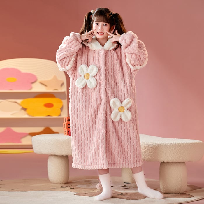 Детски халат за момичета за зимно домашно облекло, коралено кадифе, дебел флис, корейски стил, за деца над 8 години