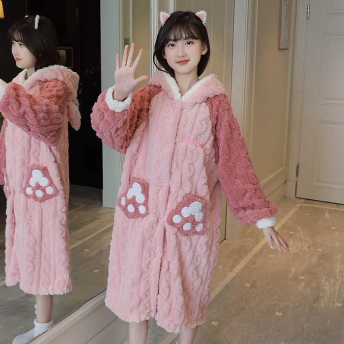 Детски халат за момичета за зимно домашно облекло, коралено кадифе, дебел флис, корейски стил, за деца над 8 години