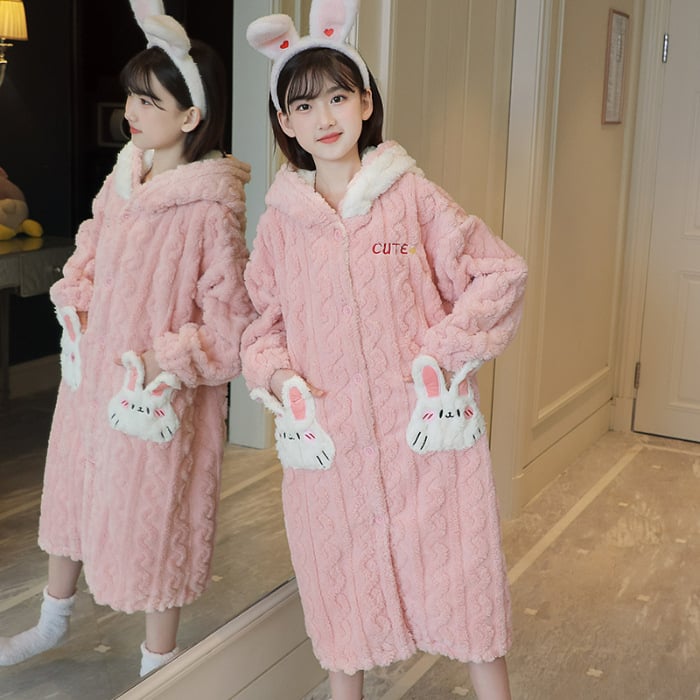 Детски халат за момичета за зимно домашно облекло, коралено кадифе, дебел флис, корейски стил, за деца над 8 години