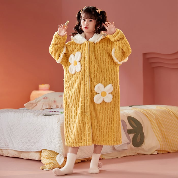 Детски халат за момичета за зимно домашно облекло, коралено кадифе, дебел флис, корейски стил, за деца над 8 години
