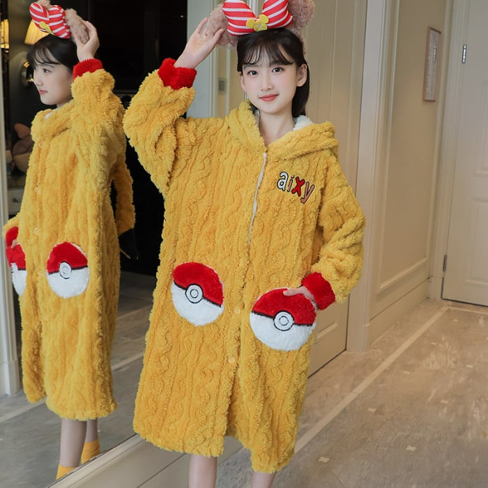 Детски халат за момичета за зимно домашно облекло, коралено кадифе, дебел флис, корейски стил, за деца над 8 години