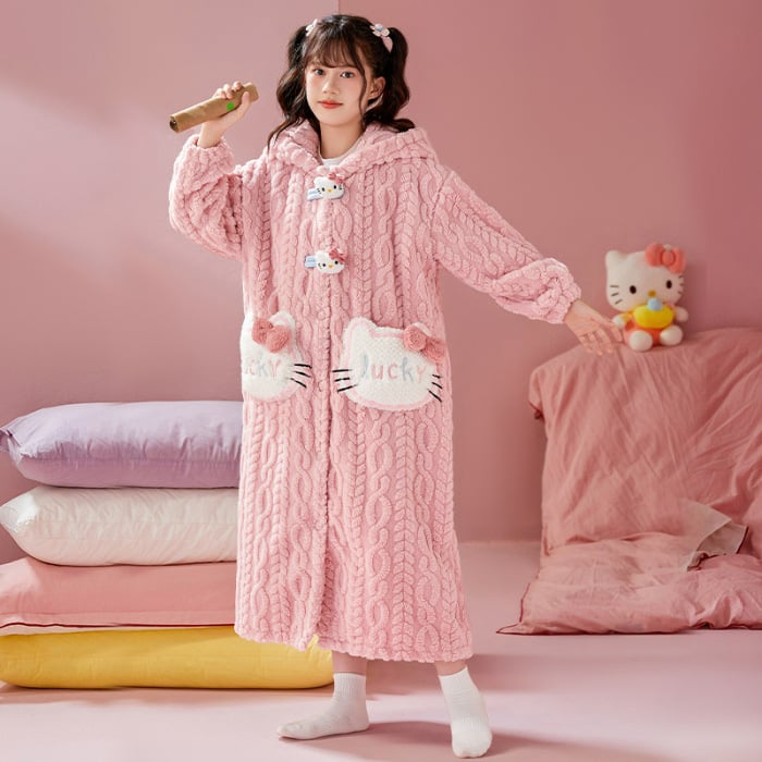 Детски халат за момичета за зимно домашно облекло, коралено кадифе, дебел флис, корейски стил, за деца над 8 години