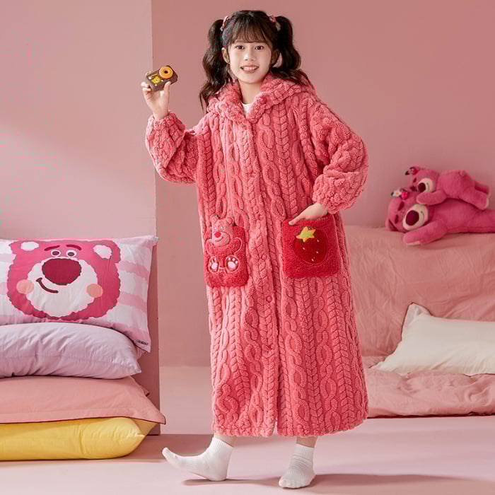 Детски халат за момичета за зимно домашно облекло, коралено кадифе, дебел флис, корейски стил, за деца над 8 години