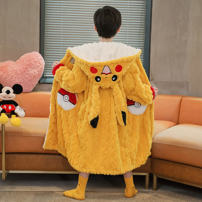 Детски халат за момичета за зимно домашно облекло, коралено кадифе, дебел флис, корейски стил, за деца над 8 години