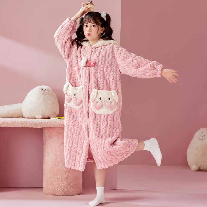 Детски халат за момичета за зимно домашно облекло, коралено кадифе, дебел флис, корейски стил, за деца над 8 години