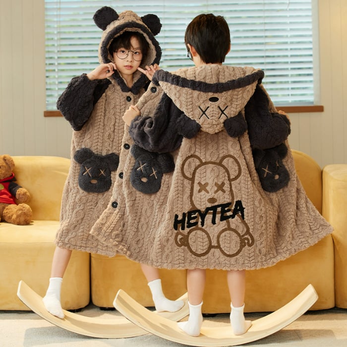 Детски халат за момичета за зимно домашно облекло, коралено кадифе, дебел флис, корейски стил, за деца над 8 години