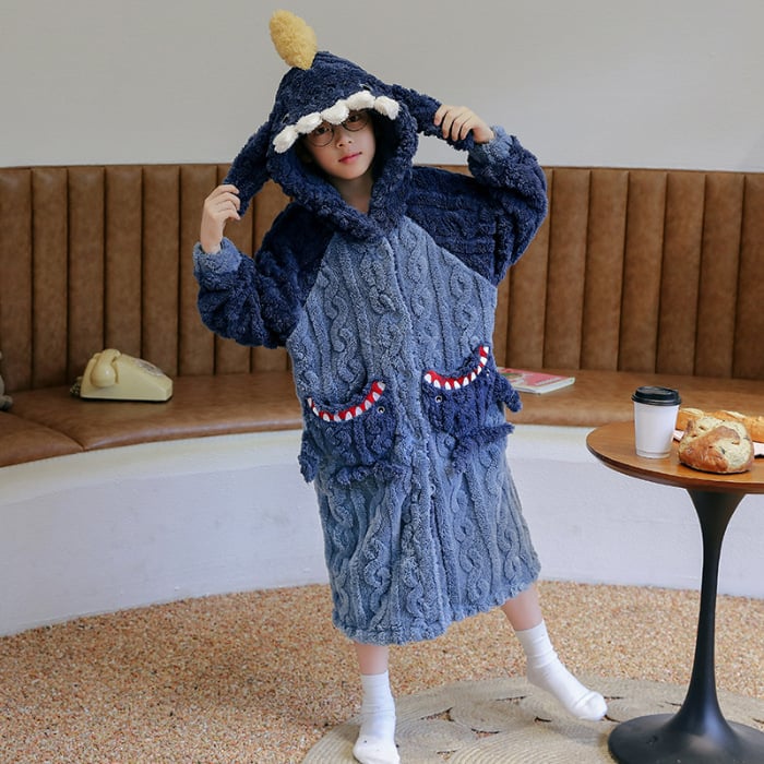 Детски халат за момичета за зимно домашно облекло, коралено кадифе, дебел флис, корейски стил, за деца над 8 години
