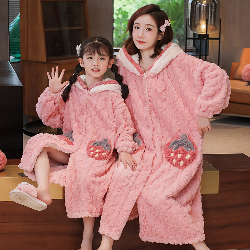 Детски халат за момичета за зимно домашно облекло, коралено кадифе, дебел флис, корейски стил, за деца над 8 години