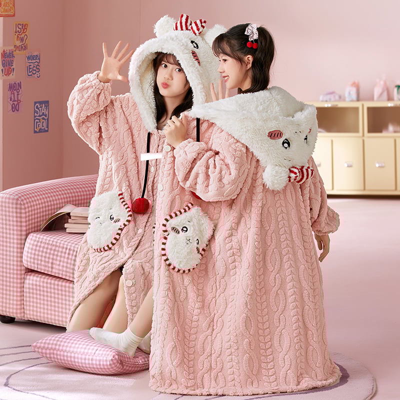Детски халат за момичета за зимно домашно облекло, коралено кадифе, дебел флис, корейски стил, за деца над 8 години