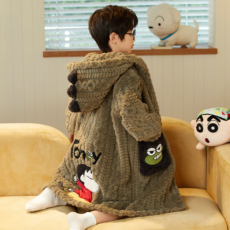 Детски халат за момичета за зимно домашно облекло, коралено кадифе, дебел флис, корейски стил, за деца над 8 години