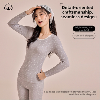 Γυναικείο σετ φθινοπωρινών πλεκτών (πουλόβερ με δαντέλα σε στρογγυλή λαιμόκοψη + παντελόνες) από Cupro ίνες, διαπνέον, αντιβακτηριακό, 200 g/m², 78.8% Cupro, μπορεί να φορεθεί εξωτερικά