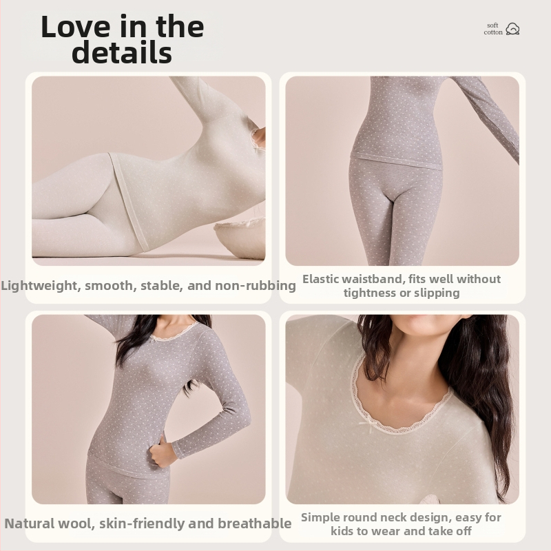 Sieviešu rudens adītu komplektu ar apaļu kaklu un mežģīnēm topā un adītām biksēm no Cupro šķiedras, elpojošs, antibakteriāls, 200 g/m², 78,8% Cupro, var nēsāt ārā