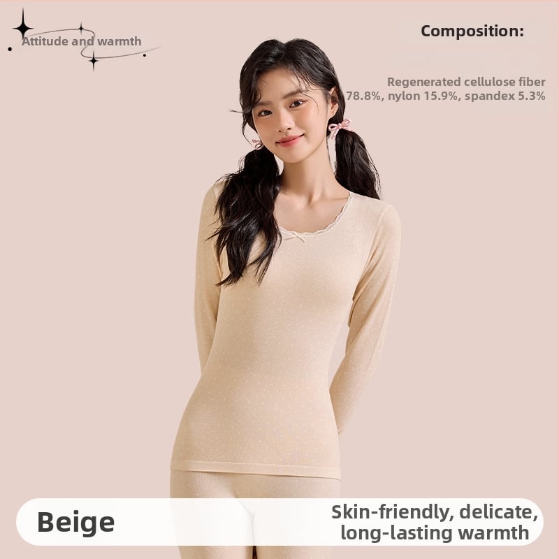 Γυναικείο σετ φθινοπωρινών πλεκτών (πουλόβερ με δαντέλα σε στρογγυλή λαιμόκοψη + παντελόνες) από Cupro ίνες, διαπνέον, αντιβακτηριακό, 200 g/m², 78.8% Cupro, μπορεί να φορεθεί εξωτερικά