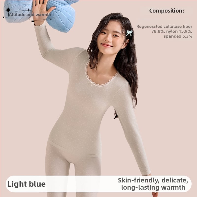 Γυναικείο σετ φθινοπωρινών πλεκτών (πουλόβερ με δαντέλα σε στρογγυλή λαιμόκοψη + παντελόνες) από Cupro ίνες, διαπνέον, αντιβακτηριακό, 200 g/m², 78.8% Cupro, μπορεί να φορεθεί εξωτερικά