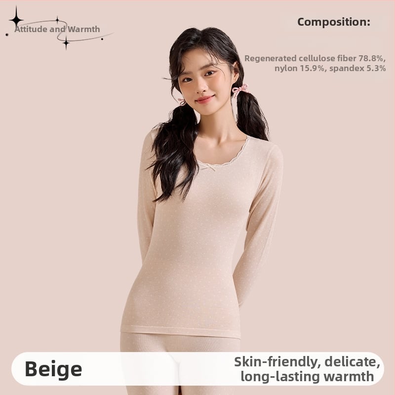 Γυναικείο σετ φθινοπωρινών πλεκτών (πουλόβερ με δαντέλα σε στρογγυλή λαιμόκοψη + παντελόνες) από Cupro ίνες, διαπνέον, αντιβακτηριακό, 200 g/m², 78.8% Cupro, μπορεί να φορεθεί εξωτερικά