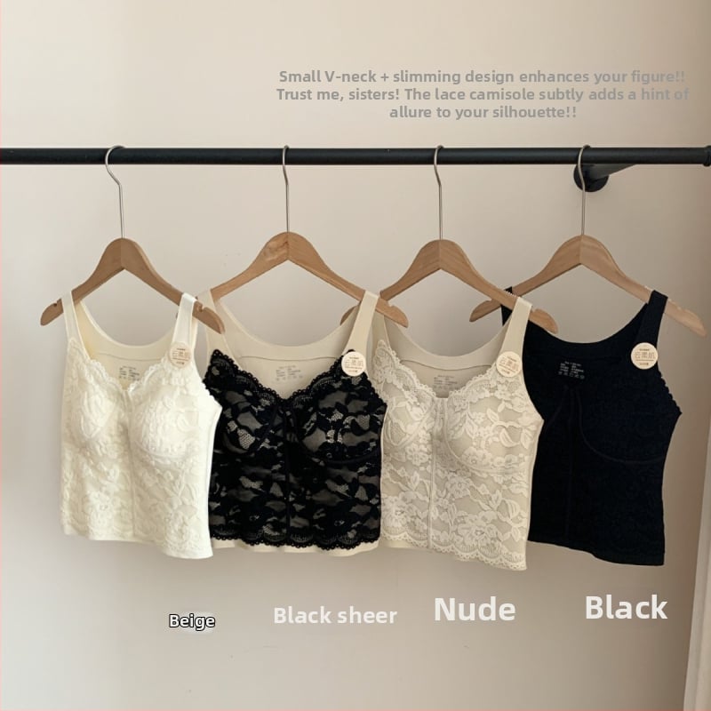 Mežģīņu cami top ar integrētu flesi rudens–ziemas sezonai, šaurs siluets, pilns krūšu kauss, kokvilnas oderējums