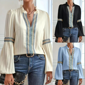 Ženska bluza, spajanje urban stil, dugi rukav, stojeći ovratnik, vezenje, glavna tkanina 95%+