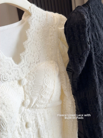 Sievietēm bāzes tops ar V-izgriezumu, mežģīnām un flīsa oderi, garās piedurknes