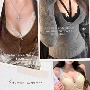 Mežģīņots halter krūšturis, kausi plāni augšā un biezāki apakšā, aizmugurē trīs sprādžu kārtas, noņemamās siksniņas, neilona mežģīne ar spandex pamatni