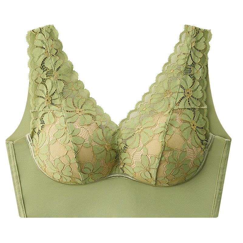 Bezvadu krūšu kaklu ar mežģīnēm un lateksa muguras daļu, izšuvumi un volāni, plānas veidnes krūšu formām, neilona audums un pamatšuvums