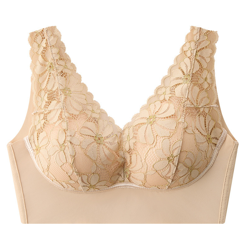 Bezvadu krūšu kaklu ar mežģīnēm un lateksa muguras daļu, izšuvumi un volāni, plānas veidnes krūšu formām, neilona audums un pamatšuvums