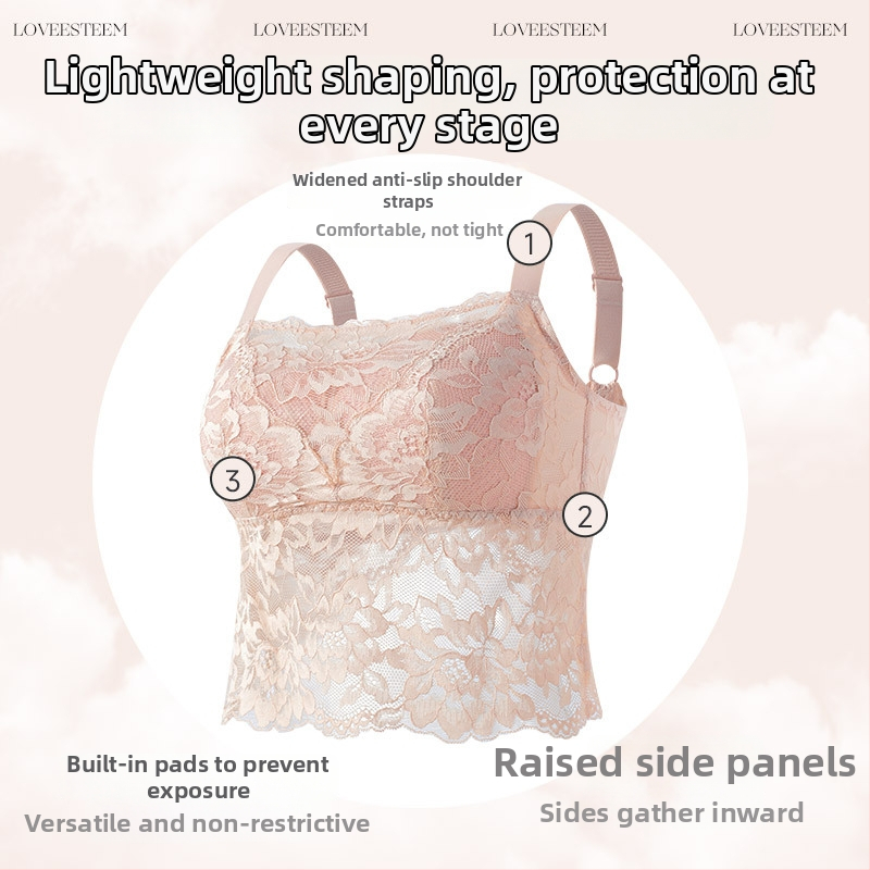 Bez muguras mežģīņu bandeau krūšturis sievietēm - plāns veidots kauss, krūšu spilventiņi, elpojošs neilons