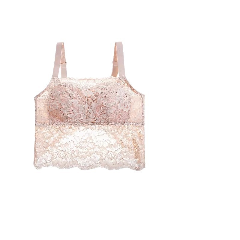 Bez muguras mežģīņu bandeau krūšturis sievietēm - plāns veidots kauss, krūšu spilventiņi, elpojošs neilons