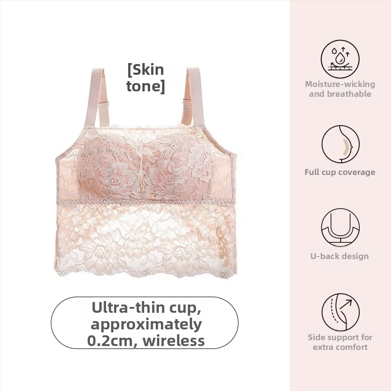 Bez muguras mežģīņu bandeau krūšturis sievietēm - plāns veidots kauss, krūšu spilventiņi, elpojošs neilons