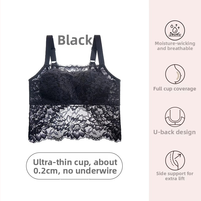 Bez muguras mežģīņu bandeau krūšturis sievietēm - plāns veidots kauss, krūšu spilventiņi, elpojošs neilons