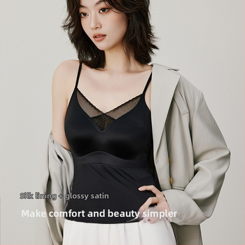 Mežģīņu camišols ar V formas kaklu un krūšu spilventiņu, satīna audums, Push-Up, pilns kauss, vidējais mold kauss, vest stils