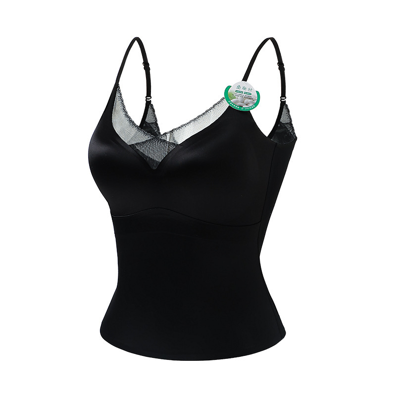 Mežģīņu camišols ar V formas kaklu un krūšu spilventiņu, satīna audums, Push-Up, pilns kauss, vidējais mold kauss, vest stils