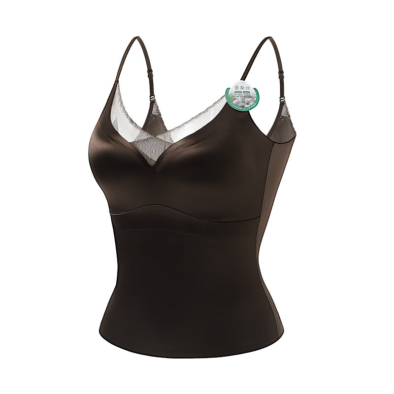 Mežģīņu camišols ar V formas kaklu un krūšu spilventiņu, satīna audums, Push-Up, pilns kauss, vidējais mold kauss, vest stils