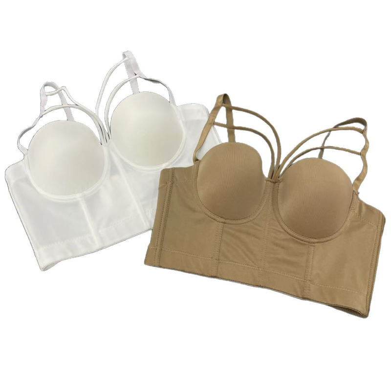 Mežģīņu krūšu kamizole ar zivs kaulu, noņemamās dubultās siksnas, galvenais materiāls: neilons 70–80%, formētas krūšu kauss, funkcijas: savākšana, augšējā atbalsta un ķermeņa veidošana