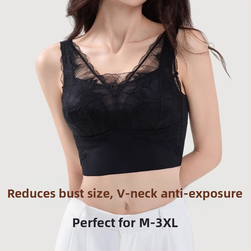 Mežģīnīts bezšuvju krūšturis no neilona ar muguras vestes stila dizainu, elpojošs, sānu krūšu savākšana