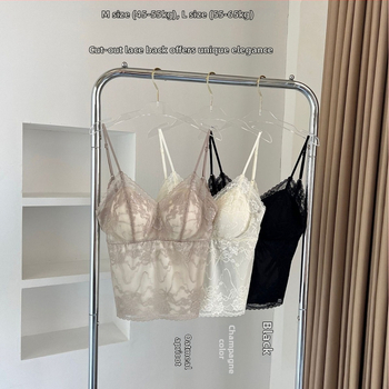 Camisole ar krūšu spilventiņu, elpojoša mežģīne, Korejas stils, neilona audums, trijstūra krūšu kauss