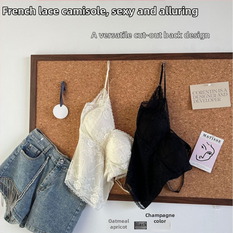 Camisole ar krūšu spilventiņu, elpojoša mežģīne, Korejas stils, neilona audums, trijstūra krūšu kauss