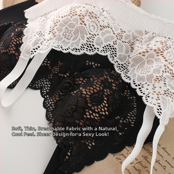 Bez plecu siksnas mežģīņu krūšturis ar trijstūrveida kausiem, plānas formas kausi, galvenais audums: neilons, pamatā odere: modal, viengabala dizains