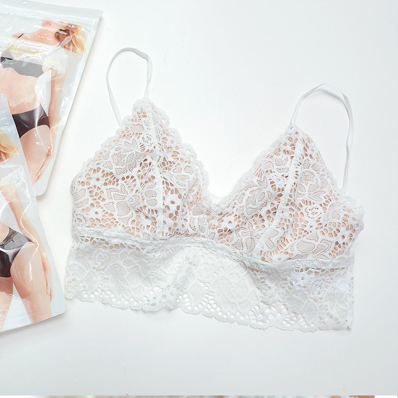 Bez plecu siksnas mežģīņu krūšturis ar trijstūrveida kausiem, plānas formas kausi, galvenais audums: neilons, pamatā odere: modal, viengabala dizains