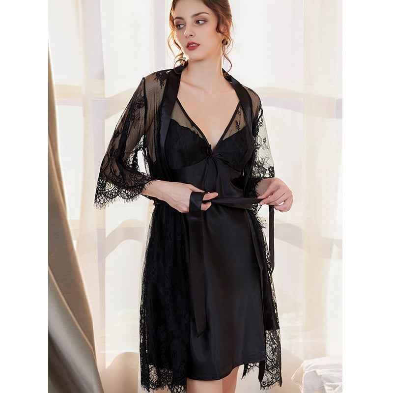 Σετ δύο τεμαχίων νυχτικού με δαντέλα από ice silk, διάφανο στυλ, υπερλεπτό ύφασμα 81–100 g/m2, 90–95% πολυεστέρας, καλοκαίρι 2022