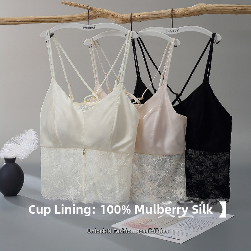 Satīna zīda bralette ar krustotām siksnām mugurē, 100% mulberija zīds, latexa pildījumi krūzītēs, stingras dubultās plecu siksnas