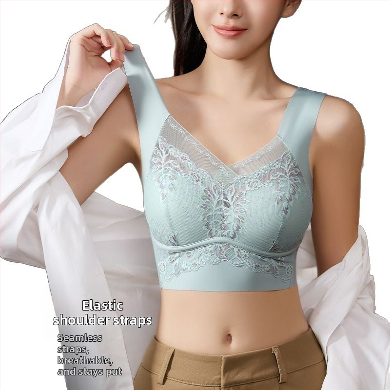 Bezzvanu mežģīnju krūšturis ar pilnu kausu, tank stila, fiksētie dubultie siksnas, bez āķīšiem, elpojošas neilona kausi