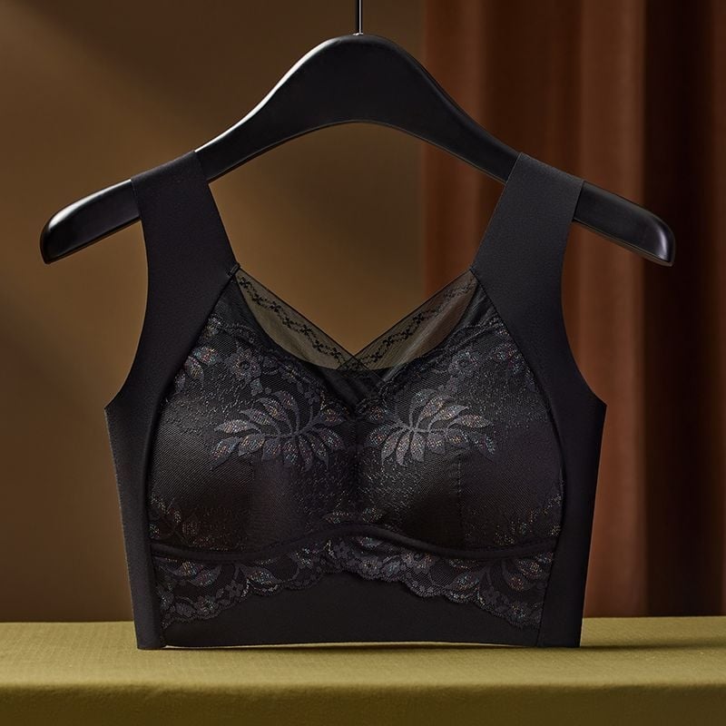 Bezzvanu mežģīnju krūšturis ar pilnu kausu, tank stila, fiksētie dubultie siksnas, bez āķīšiem, elpojošas neilona kausi