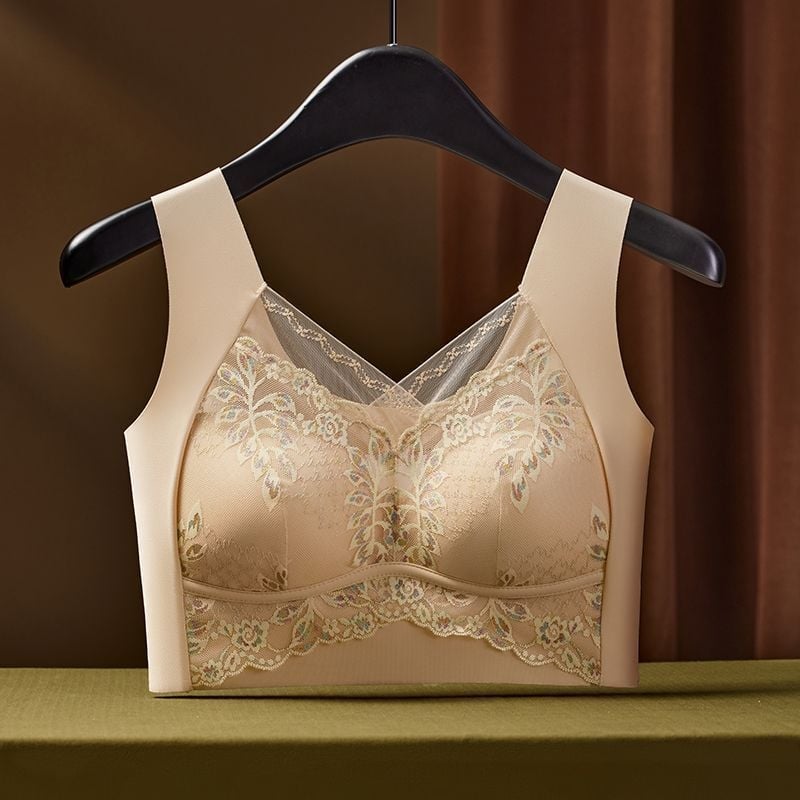 Bezzvanu mežģīnju krūšturis ar pilnu kausu, tank stila, fiksētie dubultie siksnas, bez āķīšiem, elpojošas neilona kausi