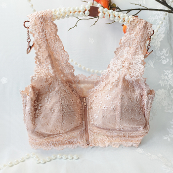 Сутиен с предна ципа, дантелен безжичен дизайн, пълна чашка, тънка оформена чашка, найлонова дантела