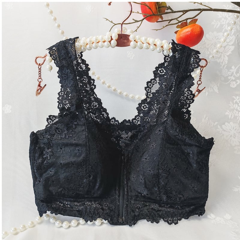 Сутиен с предна ципа, дантелен безжичен дизайн, пълна чашка, тънка оформена чашка, найлонова дантела