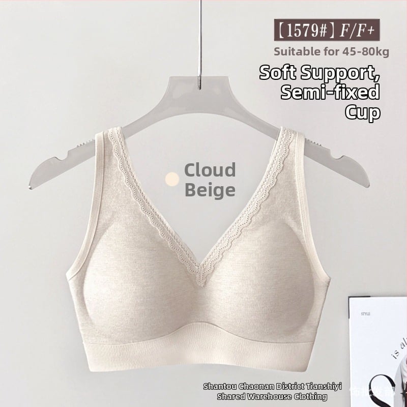 Безшевен дантелен сутиен с широки фиксирани презрамки, пълна чашка, тънкоформована чашка, дантелен плат найлонова основа, подплата модал, дишащ и удобен
